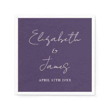 Purple Modern Minimalist Script Wedding Napkins