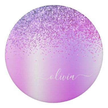 Purple Monogram Glitter Sparkle Girly Script Eraser