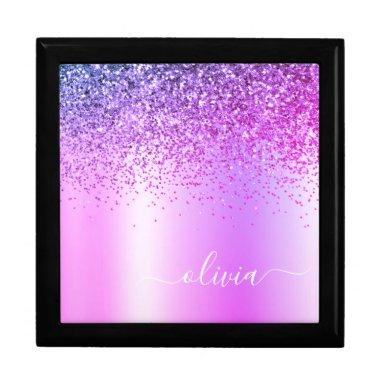 Purple Monogram Glitter Sparkle Girly Script Gift Box