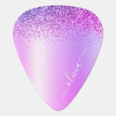 Purple Monogram Glitter Sparkle Girly Script Guitar Pick