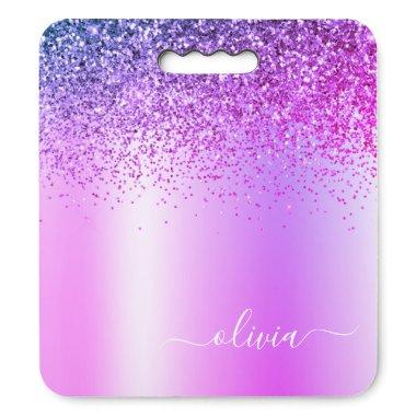 Purple Monogram Glitter Sparkle Girly Script Seat Cushion