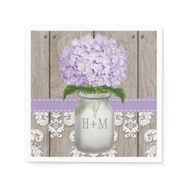 Purple Monogrammed Hydrangea Mason Jar Napkins