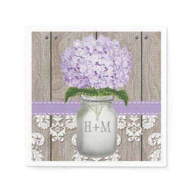 Purple Monogrammed Hydrangea Mason Jar Napkins