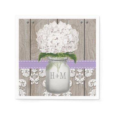 Purple Monogrammed White Hydrangea Mason Jar Paper Napkins