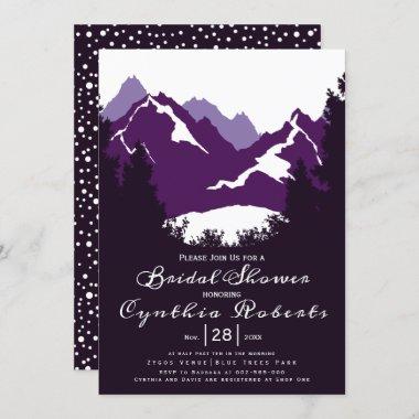 Purple mountains, conifers wedding bridal shower Invitations