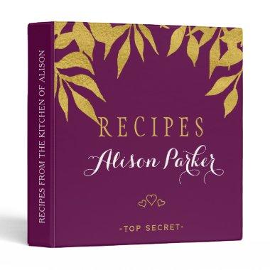 Purple mulberry gold foil leaves elegant recipes binder