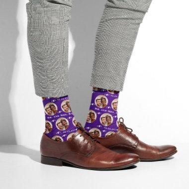 Purple Newlyweds Photo Pattern Wedding Socks