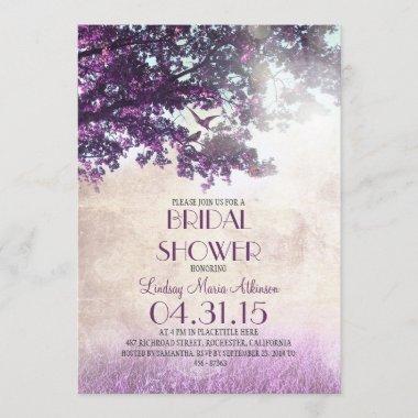 Purple old oak tree & love birds bridal shower Invitations