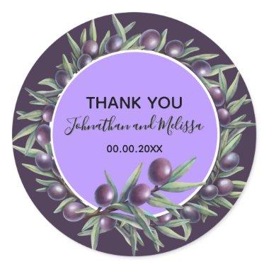 Purple olive branch greenery country thank you classic round sticker