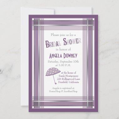 Purple Ombre Plaid Umbrella Bridal Shower Invitations