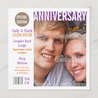 Purple orange anniversary magazine PERSONALIZE Invitations