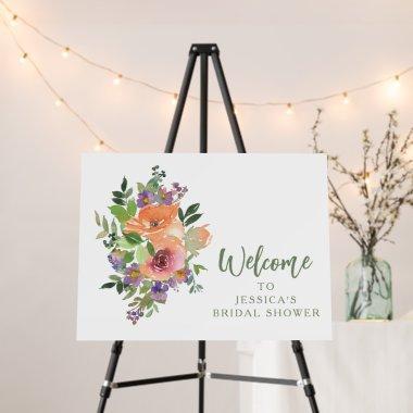 Purple Orange Floral Bridal Shower Welcome Sign