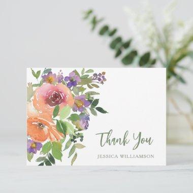 Purple Orange Floral Custom Bridal Shower Flat Thank You Invitations