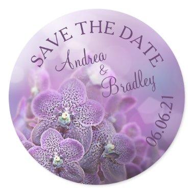 Purple Orchid Flower Personalized Wedding Classic Round Sticker