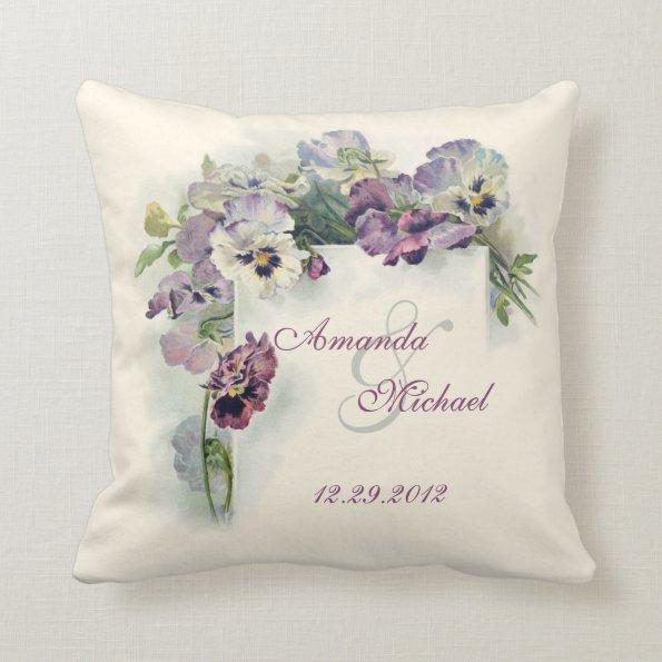 Purple pansies wedding square throw pillow