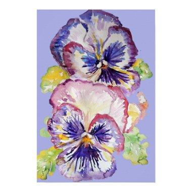 Purple Pansy Art Floral Flowers Watercolour Poster