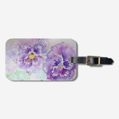 Purple Pansy Flower Floral Watercolor Luggage Tag