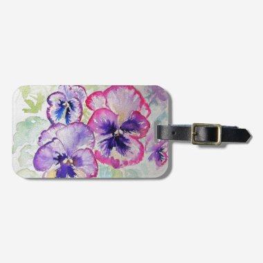 Purple Pansy Flower Floral Watercolor Luggage Tag