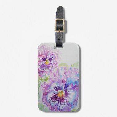 Purple Pansy Flower Floral Watercolor Luggage Tag