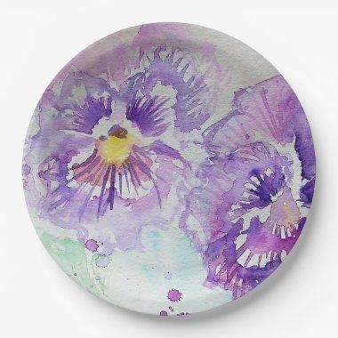 Purple Pansy Flower Pattern Paper Party Plate