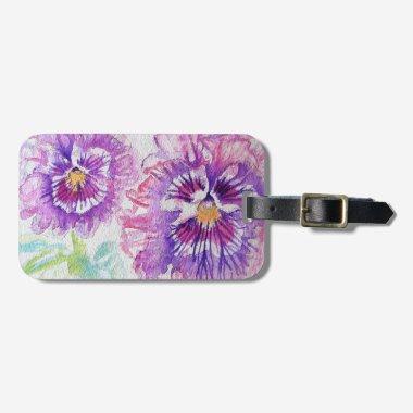 Purple PansyFlower Floral Watercolor Luggage Tag
