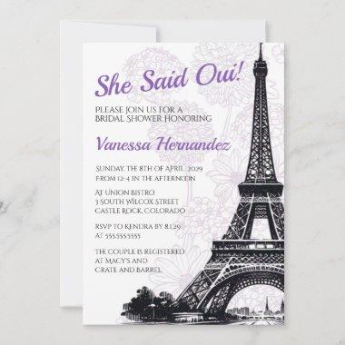 Purple Paris Flowers Bridal Shower Invitations