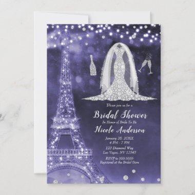 Purple Paris Night Diamond Dress Bridal Shower  Invitations