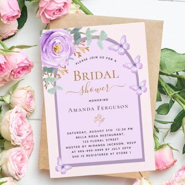 Purple peach butterflies floral arch Bridal Shower Invitations