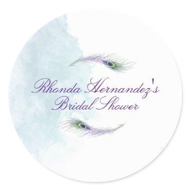 Purple Peacock Bridal Shower Classic Round Sticker