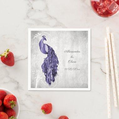 Purple Peacock Bridal Shower Napkins