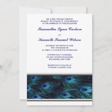 Purple Peacock Silver Trim Wedding Invitations