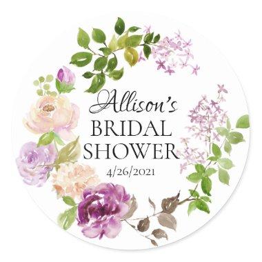 Purple Peonies Bridal Shower Favor Classic Round Sticker