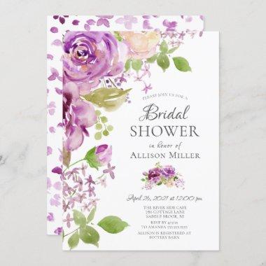 Purple Peonies Floral Bridal Shower Invitations