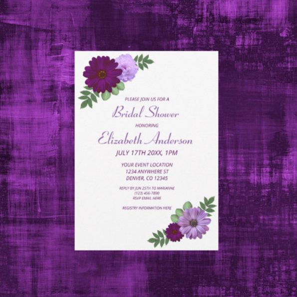 Purple Peony Floral Bridal Shower Invitations