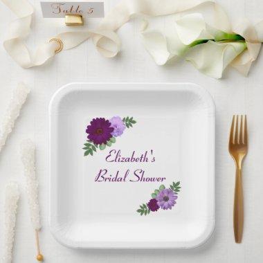 Purple Peony Floral Bridal Shower Paper Plates
