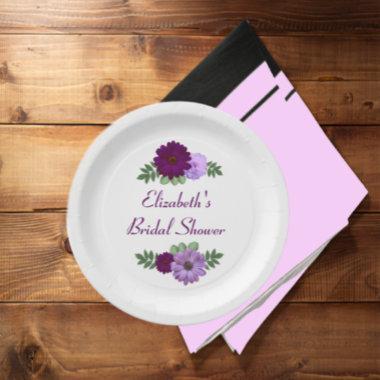 Purple Peony Floral Bridal Shower Paper Plates