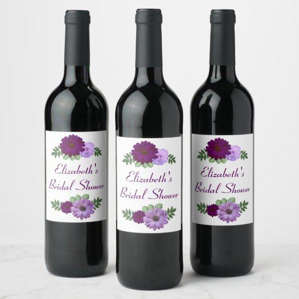 Purple Peony Floral Bridal Shower Wine Label