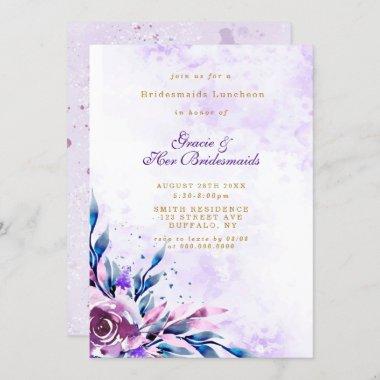 Purple Peony Gold Bridesmaids Luncheon Invites
