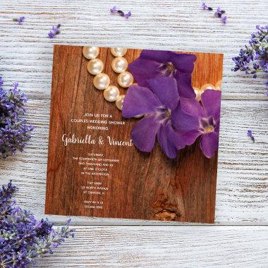 Purple Periwinkle Barn Wood Country Couples Shower Invitations
