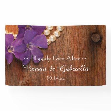 Purple Periwinkle, Pearls and Barn Wood Wedding Banner