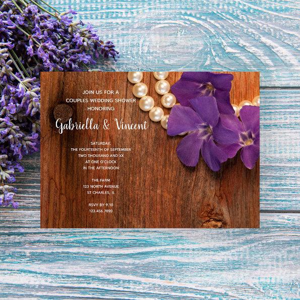 Purple Periwinkle, Pearls Barn Wood Couples Shower Invitations