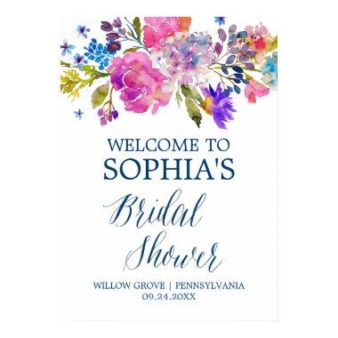 Purple Pink and Blue Flowers Bridal Shower Welcome Poster