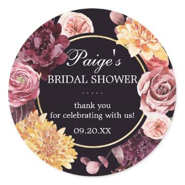 Purple Pink Autumn Floral Bridal Shower Classic Ro Classic Round Sticker