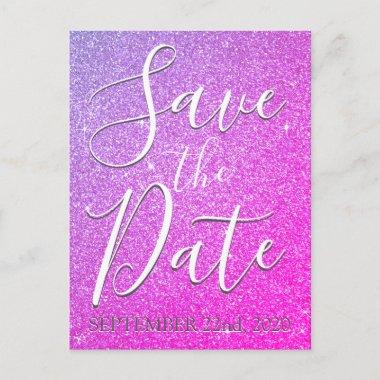 Purple Pink Birthday Sparkle Glitter Save the Date Announcement PostInvitations