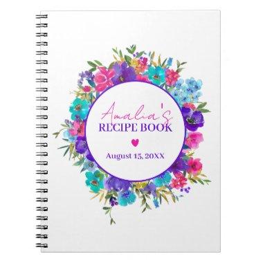 Purple Pink Blue Floral Recipe Book