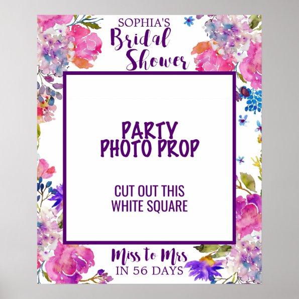 Purple Pink & Blue Flower Bridal Shower Photo Prop Poster