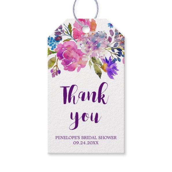 Purple Pink & Blue Flowers Bridal Shower Thank You Gift Tags