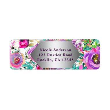 Purple Pink Bright Colorful Modern Floral Pattern Label
