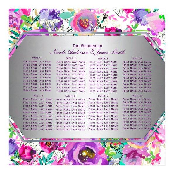 Purple Pink Colorful Modern Floral Seating Chart