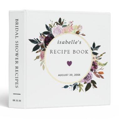 Purple Pink Floral Bridal Shower Recipe Book 3 Ring Binder